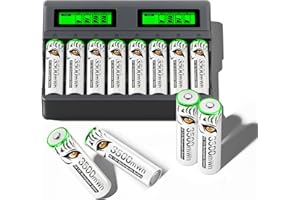 Mspalocell Batería de Litio AA Recargable con Cargador, 8 Piezas Pilas AA 1.5v 3600mWh, 8 Ranuras USB C Tipo-C Carga Independiente LCD Cargador Rápido Inteligente para Batería AA
