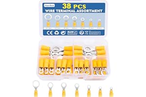 Hanibos 38 Pcs Yellow Ring Terminals 4-6mm² Ring Crimps Terminals Connectors M3 M4 M5 M6 M8 M10 M12 Insulated Ring Terminals Crimps Connectors 12-10AWG