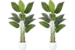 ZEEOZE 2 Piezas Planta Artificial Ave del Paraíso 150cm Plantas Artificiales Decorativas con 10 Hojas de Plátano,Planta Artificial Grande Interior con Maceta Blanca para Decoracion Hogar Room Decor