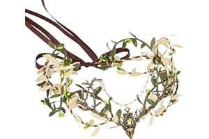 MOSTORY Handmade Forest Leaf Crown - Elf Woodland Hadpiece, Fairy Tiara with Green Branch, Elf Hoop with Rhinestone Tassel for Renaissance Party Cosplay Halloween Photo Prop