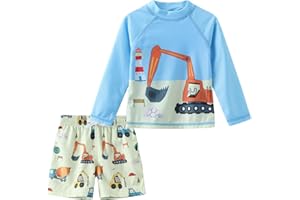 Aisyee UV Badeanzug Baby Jungen Badeshirt Zweiteilig Langarm Schwimmshirt Kinder Badeshorts Jungen Badeset Kinder Schnelltrocknende Badeanzug Set 62 110/6 Monate-5 Jahre