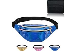 BAIYSFFG Metallic Fanny Pack Fashionable Waist Bag Waterproof Belt Bags Unisex Fashion Waist Casual Travel Bum Bag with 3 Zipper Pockets for Women Men Sports Running Hiking Jogging (Blue)