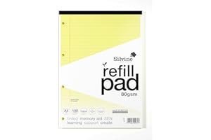 Silvine A4 Yellow Paper Dyslexia Refill Pad - Lined with Margin (100 Pages)