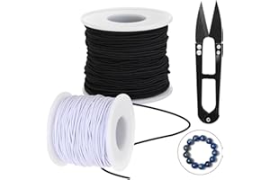 Lyfeesis Gummiband für Armbänder, 2 Rollen Elastisches Band für Armbänder, Band für Armbänder 1mm x 100 m, Schnur für Armbänder für Perlenschmuck Armbänder DIY Basteln (Schwarz, Weiß)