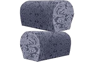 XIEHUZA Jacquard Stretch Armrest Covers, 1 Pair Armchair Covers with Twist Pins for Arms, Arm Covers Soft Polyester Arm Caps Non Slip Furniture Protector For Chair, Sofa, Couch (Dark Gray)