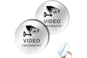 ‎GOODVIA Goodvia Videoüberwachung Schild Klein Selbstklebend Gebürstete Aluminiumoberfläche 10 cm Montage auf Verschiedenen Oberflächen wie Türen 2 Stück