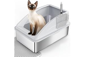 FURTIME Katzenklo Edelstahl XXL, Katzentoilette 28 L Große Kapazität, Auslaufsicher und Gegen Verschüttungen Halbgeschlossen 