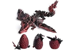 EKKONG 3D Printed Dragon in Egg, Full Articulated Crystal Dragon with Dragon Egg, Flexible Crystal Dragon Figurine Decor with Pearly Sheen, Adults Fidget Gift Toy for Autism ADHD (black-red)