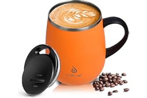 Ideus Coffee Mug 470ml (16oz), Double Wall Vacuum Insulated Stainless Steel Coffee & Tea Cup w/Non-Slip Handle & Slider Module Lid & Large Volume (Orange)