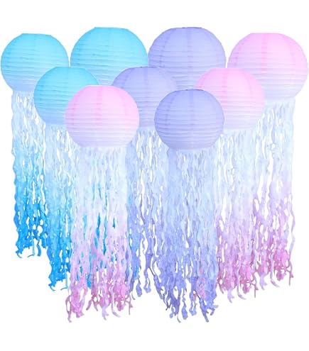 4Pcs Lanternes En Papier Méduse Lampion En Papier Méduses Colorées Sirène Lanternes Suspendues 4Pcs Lanternes En Papier Méduse Lampion En Papier Méduses Colorées Sirène Lanternes Suspendues