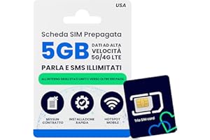 JZN MARKET Lycamobile 30 Giorni USA Scheda SIM Prepagata con 5 GB di Dati 4G LTE/5G ad Alta Velocità, Chiamate e SMS Internazionali verso oltre 100 Paesi, Attivazione Rapida, SIM Mobile USA a Triplo Formato