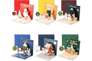 ALLLEEGAY Navidad 3D Pop Up Tarjeta con Sobres, Tarjetas Navidad, Postales Navidad 3d, Pack Tarjetas Navidad, Paquete de 6 Tarjetas Postales Navideñas, 3D Navidad, Felicitaciones Navidad Personalizadas