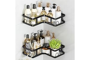 Bosdontek Półka prysznicowa, narożna, bez wiercenia, regał prysznicowy bez wiercenia, samoprzylepny, narożny, regał prysznicowy, regał narożny, regał narożny do łazienki, kuchni, z 6 x samoprzylepnymi