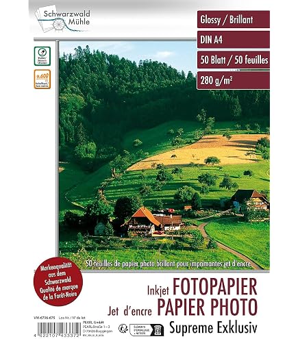 Druckerpapier A4 Weiß PRIPA Fotopapier 40 Blatt DIN A4 (ca. 210-297mm) 260g/m² Glossy Glossy Fotopapier 40 Blatt