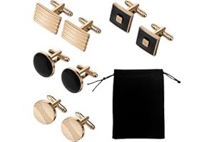 ZAYIO 4 Pairs Classic Cufflinks for Men, Black and Gold Cuff Links Set with Velvet Pouch, Elegant Metal Mens Cufflinks for Shirts, Weddings, Business Meetings, and Parties, Stylish Groom Suit Accessories