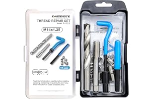 DASBSTE Gewindereparatur Satz - Gewindereparaturwerkzeuge inkl. Gewindeeinsätze, Einbauwerkzeug, Zapfenbrecher, Gewindebohrer sowie Bohrer für die Reparatur von Innengewinden (M14 x 1,25)