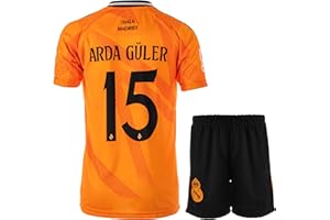 Hawkara R. Madrid Guler #15 Orange Auswärts Kinder Trikot mit Kurz, Fußball Geschenk Set Jugendgrößen