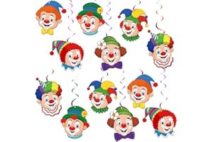 DREAKU Clown Girlande Karneval, 12 Stück Spiral Girlanden mit Clown Motiv Karneval Luftschlangen für Deckenhänger, Hängedeko Partydekoration Hängegirlanden, Clown Deko für Karneval, Zirkus Deko