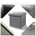SKYFUN (LABEL) Fabric Cube Shape Storage Chair Foot Rest Ottoman Bench Solution Stool For Home Storage Organization With Cushion Seat Lid-1 Pack,Grey