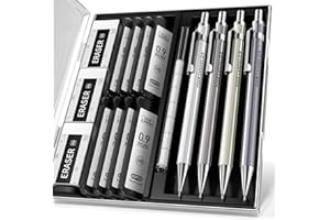 Four Candies 0.9mm Mechanical Pencil Set with Case - 4PCS Metal Mechanical Pencils, 8 Tubes HB #2 Lead Refills, 3PCS 4B Erasers and 9PCS Eraser Refills, Lead Pencils Mechanical for Writing & Drawing