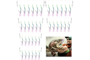 TINSHOW Mackerel Feathers Rigs with Luminous Beads, 6 Packs / 36 Hooks Pre Tied Sea Fishing Tackle Lures for Cod, Herring & Night Fishing