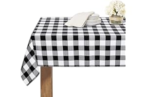 RYB HOME Nappe Rectangulaire - Nappe 150 x 260 cm Tissu Imperméable Uni Style Carrée À Carreaux Décoration de Maison Jardin Extérieur/Intérieur Usage Table Couverture, Noir et Blanc