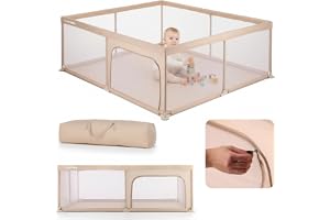 SUN BABY Lekhage 150x200 cm för Barn 0-2 År - Beige | polyester, nätväggar, ingång med dragkedja, halkfria fötter, förvaringsväska, metallram