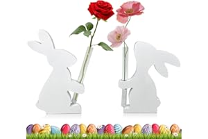 QEIOAUEK 2 Sets Osterdeko Hase Hydrokultur-Vase,Hasen Blumenvase,Ostern reagenzglas vase,Osterhasen-Dekoration,für Hydrokultur Pflanzen, osterdeko Holz,Tisch Hause Büro Wohnzimmer Küche Deko