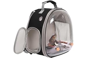 INTERFASHIONER Small Bird Travel Backpack Carrier Cage, Backpack to Transport Backpack Carrier with Metal Tray Stand Perch for Parakeet Cockatiel Budgies Vet Carry Book Bag (Black)