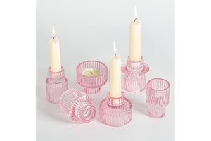 Cnwinu Zestaw 6 szklanych świeczników, 2 w 1, przezroczyste świeczniki na świece, małe świeczniki na wesele, do dekoracji stołu, jadalni, na Boże Narodzenie, Adwent (różowe)