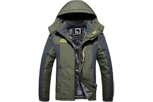 R RUNVEL Men's Waterproof Fleece Jackets Winter Warm Windproof Outdoor Ski Coats with Detachable Hood