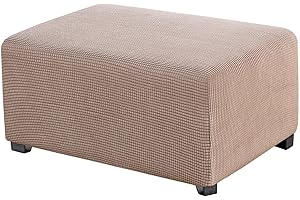 uyeoco Copri Pouf Elasticizzato Rettangolare Elasticizzato 80/90/100/120, Copertura Ottomana Fodera per poggiapiedi Tinta Unita Lavabile(Cachi,74-86cm)