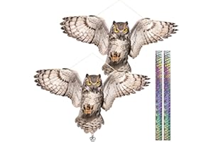 KUNGFU MALL 2 Pezzi Dissuasori per Piccioni, Piatto Finto Gufo Scaccia Piccioni, Picchi Dissuasore per Uccelli, Spaventa Piccioni con Nastro Riflettente, Piccioni Dissuasori Balcone Lontano Giardino Piscina Patio