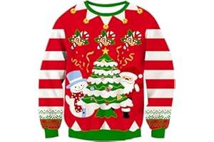 Fanient Pull de Noël pour Garçons et Filles 3D Pull Tricoté Amusant avec Impression 7 à 14 Ans