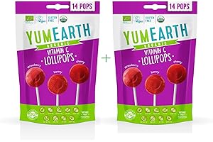 AKRODERMA Yumearth Lot de 14 sucettes à fruits bio avec vitamine C (pack de 2 sachets saveur fraise, cerise et fruits rouges)