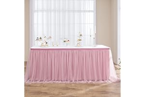 NSSONBEN Dusty Rose Tüll Tischrock Dusty Rose Tütü Tischröcke Für Babyparty, Baby Shower Mädchen, Hochzeit, Geburtstag, Kindergeburtstag,L275cm*H77cm