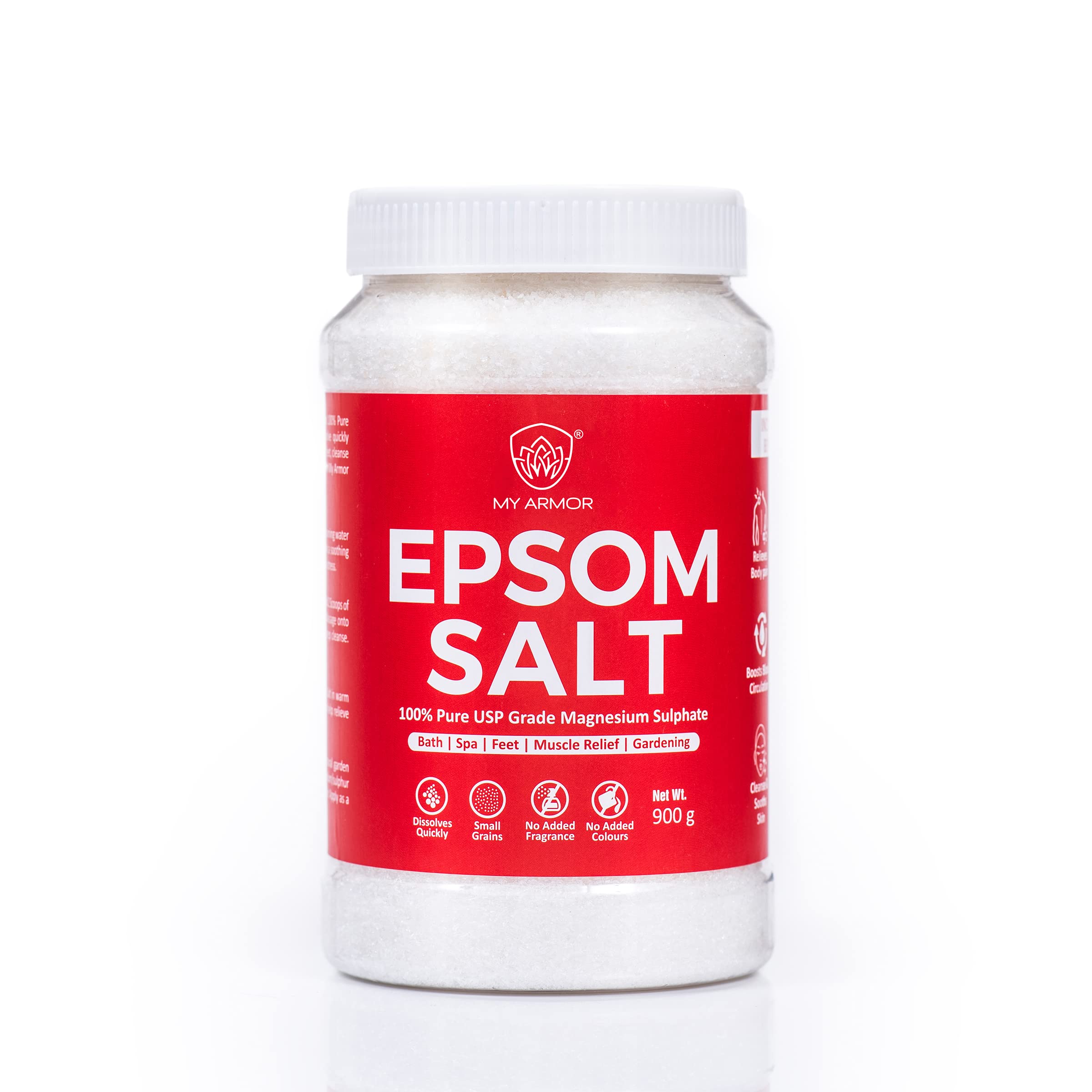 MY ARMOR Epsom Bath Salt- 100% Pure USP Grade Salt , Relieves Muscle Aches and Pain , good for Gardening, White, Unflavored, 