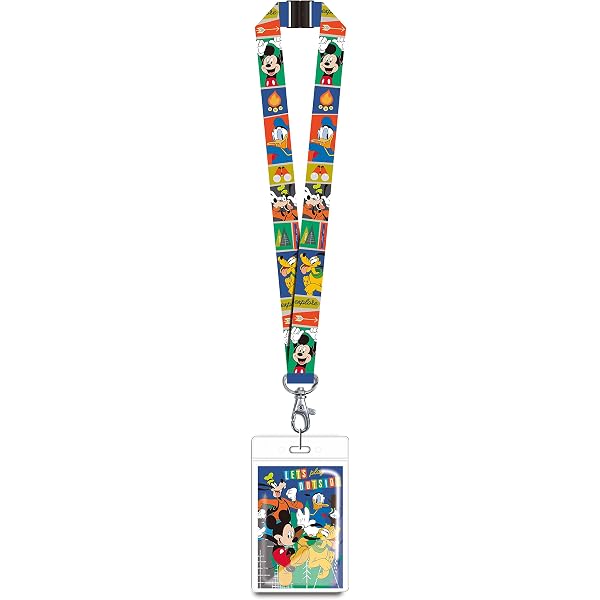Buckle Down Mickey Mouse Lanyard - 1 Inch Wide Stretchy Nylon With Stainless Steel Clip
