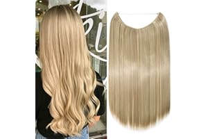 SILK-CO Extensiones de Cabello Sin Clip Pelo Sintético [# Rubio Arenoso y Blanqueador] 1 Pieza Lisa Postizos de Pelo Pelucas para Mujer Extensiones de Cabello Invisible y Natural-50cm 90g