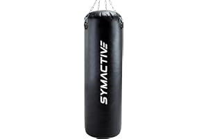 Amazon Brand - Symactive High Performance Heavy Duty 4 Feet Filled Punching Bag with Rust Proof Stainless Steel Hanging Chain, PU Leather, Black (Boxing/MMA/Kickboxing/Muay Thai)