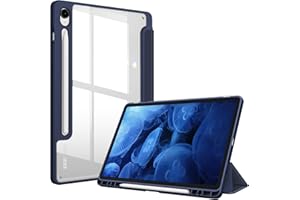 FINTIE Custodia per Samsung Galaxy Tab S9 FE 10.9 Pollici/Tab S9 11 Pollici 2023 con S Pen Holder - Antiurto Sottile Case Posteriore Trasparente Cover con Auto Sonno/Sveglia, Blu Scuro