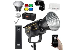 Godox VL200 LED Video Light, 200WS White 5600K, Phone APP Adjustment, Can V-Port Lithium Battery, Compatible Bowens Mount + Reflector