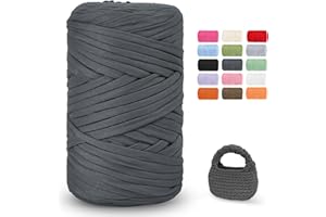 ‎IEGROW iEGrow 400 g T-Shirt Garn, Häkelgarn, Textilgarn für gehäkelte Körbe, geeignet für Handtasche, Taschen, Teppiche, Heimdekoration, DIY-Kunsthandwerk, Chunky Yarn für Anfänger Dunkelgrau