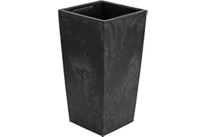 ‎BOTLE Donica na kwiaty, 49 l, z wkładem, 25 l, wygląd betonu, wys. 610 mm, doniczka z tworzywa sztucznego, kwadratowa, betonowa, kolor antracytowy, do użytku wewnątrz i na zewnątrz, do ogrodu, patio, salonu