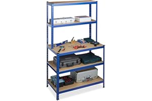 Relaxdays Étagère charge lourde, garage, établi, 900 kg supporté, à clipser, 5 Niveaux, cave, 180 x 100 x 60 cm, bleu