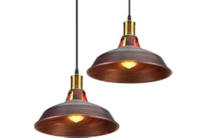 TOKIUS Lámpara Colgante Vintage, Ø27cm Lámpara de Techo Retro de Metal Industrial E27 Lámpara Araña para Comedor Cocina Restaurante, 1m Cable (Cobre Oxidado, 2 Piezas)