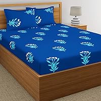 Home Ecstasy 100% Cotton Double bedsheets with 2 Pillow Covers Cotton, 140tc Floral Blue bedsheets for Double Bed Cotton…