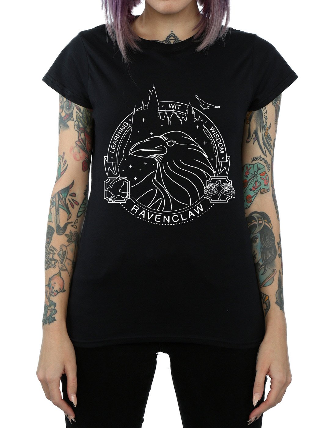 Harry-Potter-Damen-Ravenclaw-Seal-T-Shirt-Schwarz-X-Large