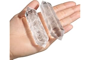 QINJIEJIE Crystals Clear Quartz Crystals Wand Large Healing Crystal Tower 3.5" Natural Hexagon Double Point Stones Meditation Reiki White Clear Quartz Protection Crystals Gifts for Women 1 PC
