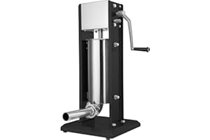 Zelsius Remplisseur professionnel de saucisses en acier inoxydable + quatre tubes de remplissage différents | Presse à saucisses, machine à saucisses avec boîte de vitesses (5 litres, Noir)
